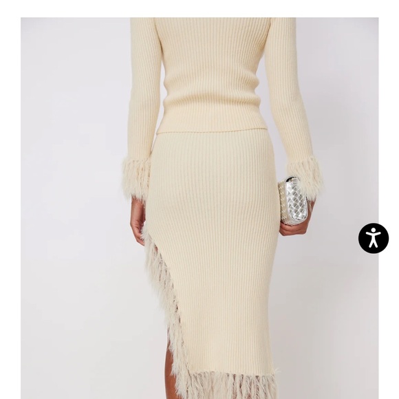 Cream Asymmetrical Skirt with Fringe - Picture 3 of 6